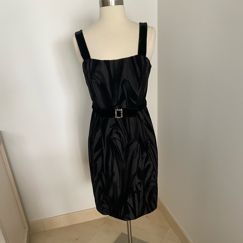 Teri Jon Black Midi Dress with Belt